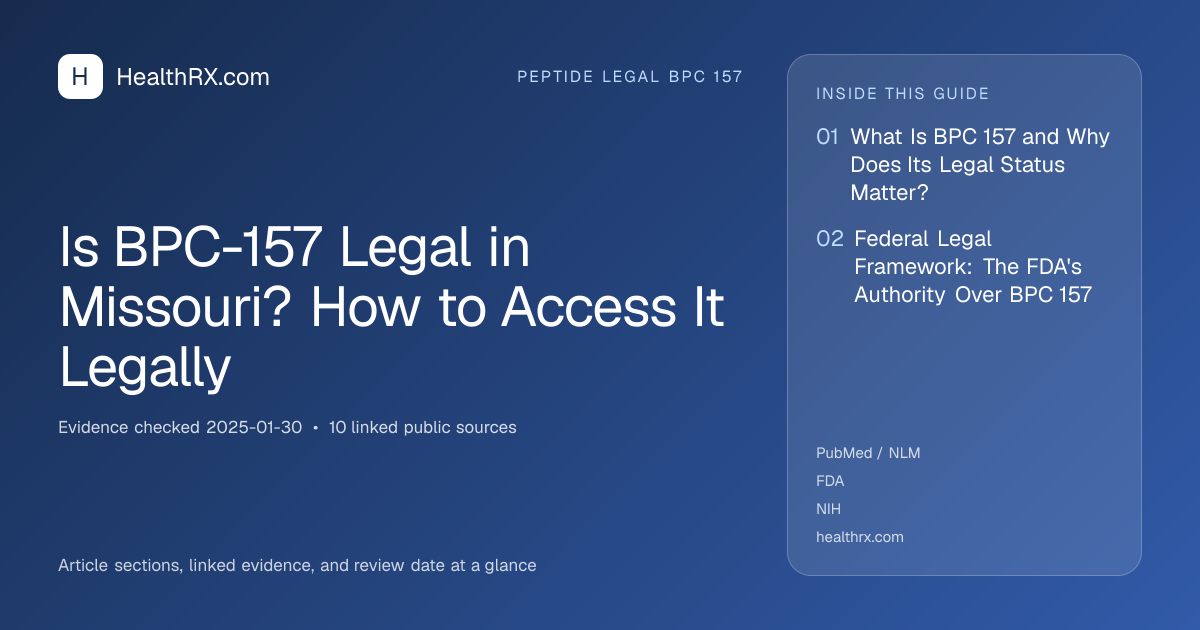 Evidence overview for Is BPC-157 Legal in Missouri? How to Access It Legally