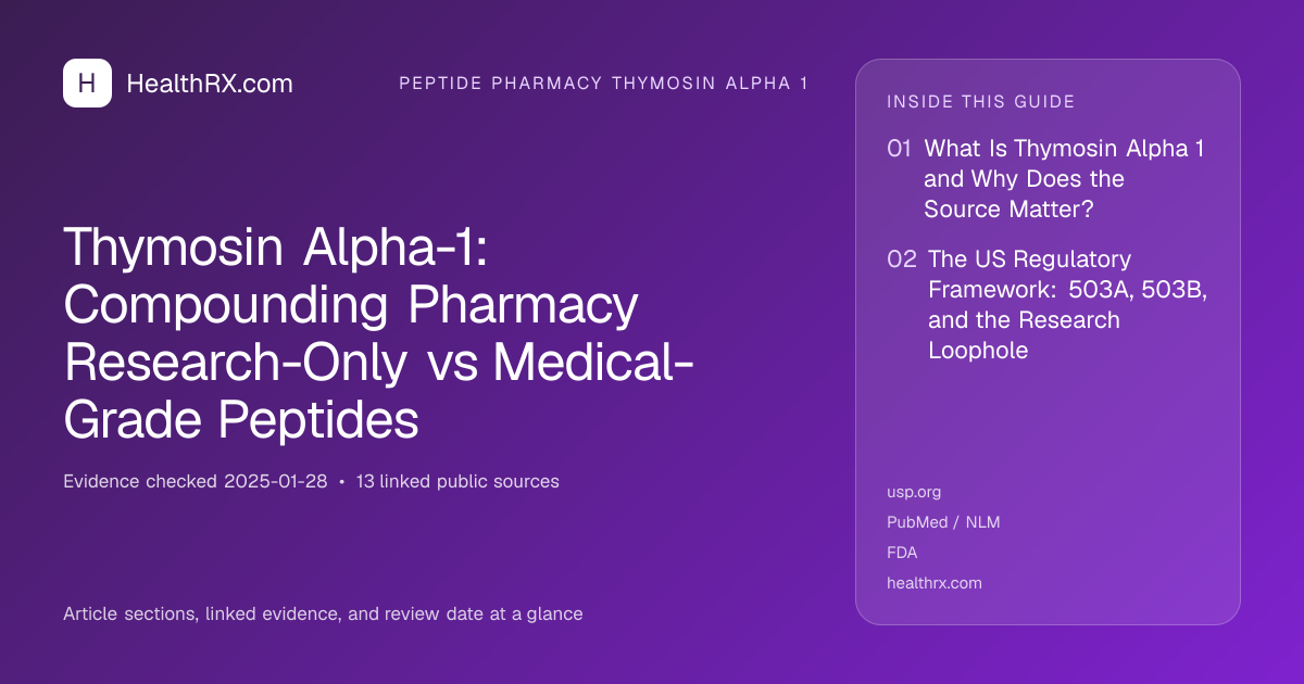 Evidence overview for Thymosin Alpha-1: Compounding Pharmacy Research-Only vs Medical-Grade Peptides