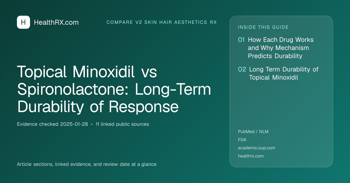 Evidence overview for compare v2 skin hair aesthetics rx: Topical Minoxidil vs Spironolactone: Long-Term Durability of Response